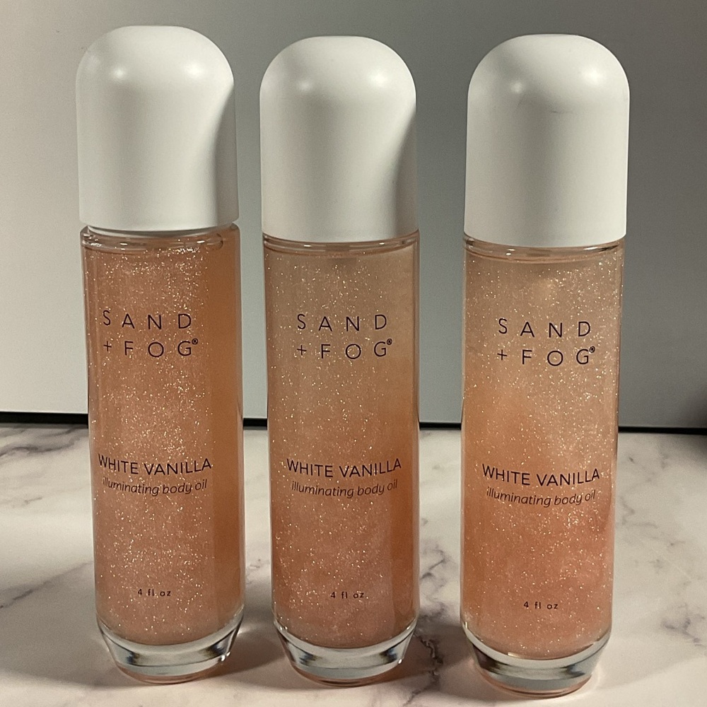 NIB Sand + Fog Shimmer BODY OIL in WHITE VANILLA * 4 fl oz illuminating X 3